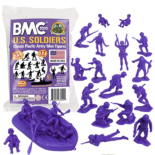 BMC Marx Plastic Army Men US Soldiers - OD Green 31pc WW2 Figures - Made in USA