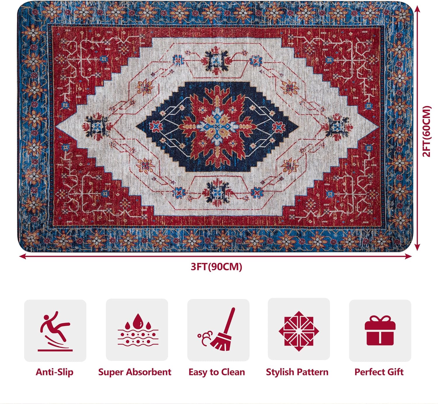 Boho Vintage 2'x3' Non Slip Washable Entryway Rug S737564