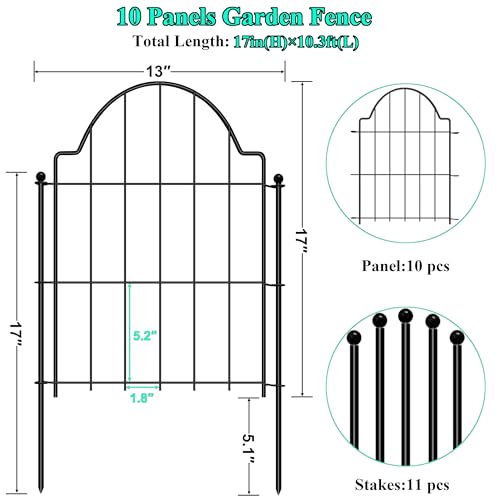 Animal Barrier Fence 17in x 10.6ft, No Dig Rustproof Metal Garden Border, 10 Pack Q1374