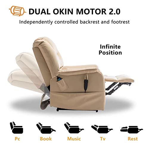 JULYFOX Lift Chair Lay Flat 400lbs Electric Recliner with Massage and Heat, PU Leather, Yellow B71450