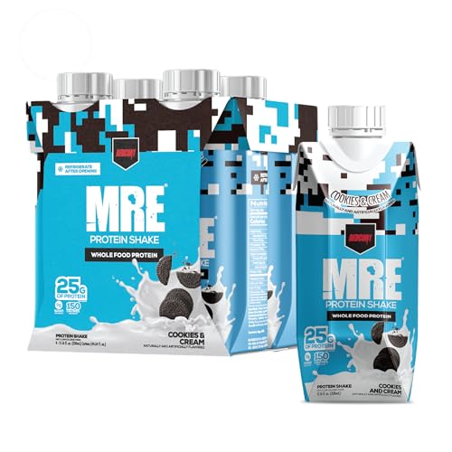 REDCON1 MRE Ready to Drink Protein Shakes, Cookies & Cream - Lactose + Whey Free RTD, 12 Pack Y377913