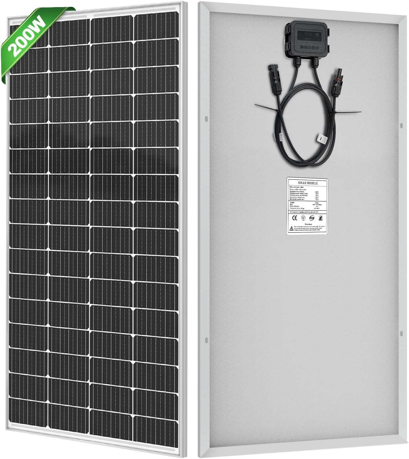 200 Watt Solar Panel 9BB Monocrystalline Cell, High-Efficiency Module PV Power Charger 12V/24V Solar Panels for Homes Camping RV Battery Boat Caravan and Other Off-Grid Applications (200W)