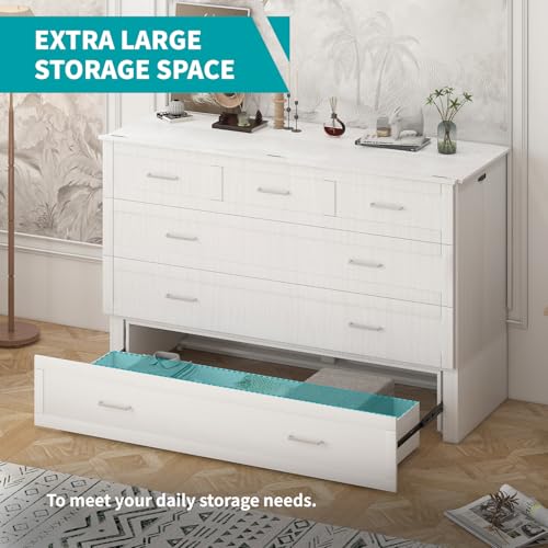 BALUS Murphy Cabinet Bed Queen with Charging Station, Tri-fold Memory Mattress, Storage Drawers, White Y6917