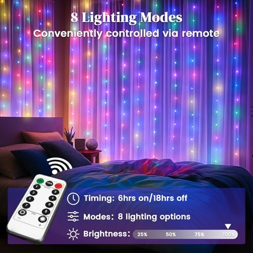 DomeStar 300 LED Fairy Curtain Lights, 9.8ft x 9.8ft, Battery Operated, Remote, Waterproof, Blue E40014
