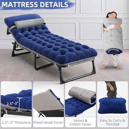 Folding Chaise Lounge Chair with Mattress, 6-Angle Adjustable, Gray M664250