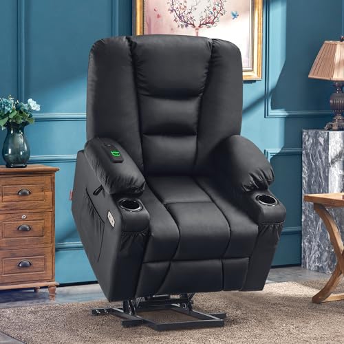 MCombo Small Power Lift Recliner Chair with Massage and Heat, Faux Leather, Dark Brown E441