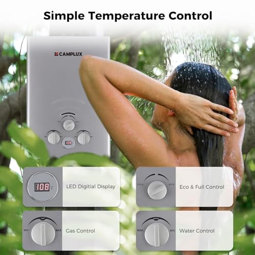 CAMPLUX 2.64 GPM Propane Portable Gas Water Heater, 68,000 BTU, White Y83276
