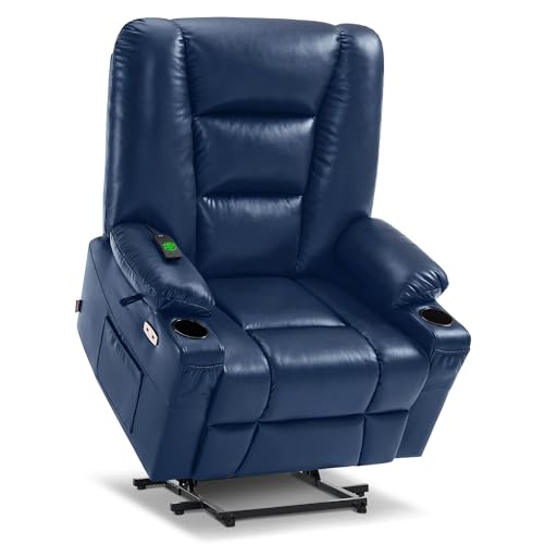 MCombo Small Power Lift Recliner Chair with Massage and Heat, Faux Leather, Dark Brown E441