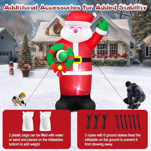 Danxilu 14FT Giant Christmas Inflatables Santa Claus with Wreath Built-in LED Lights M702884