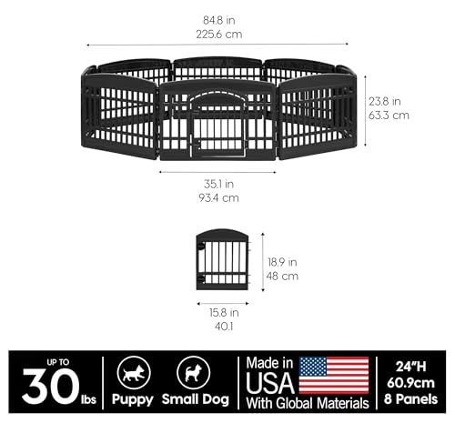 IRIS USA 24" 8-Panel Dog Playpen for Puppies & Small Dogs, White X20638