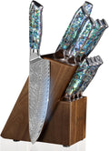 SENKEN 11-Piece Damascus Knife Block Set with Abalone Shell Handle - "Umi" Collection Japanese Chef Knife Set - 67-Layer Japanese VG10 Steel, Chef Knife, Paring Knife, 4 Matching Steak Knives & More