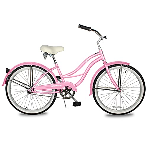 MICARGI 24/26 Inch Adult Cruiser Bicycle Hybrid Bike 1/7 Speeds Commuter Bike for Women, Men, Seniors,Step-Through or Step-Over Bike Steel Frame Multi Colors Style