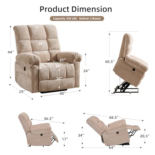 Oversized Power Lift Recliner Chair with Massage and Heat for Elderly, Beige R7985
