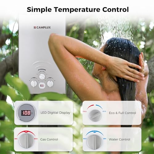 CAMPLUX 2.64 GPM Propane Portable Gas Water Heater, 68,000 BTU, White Y83276