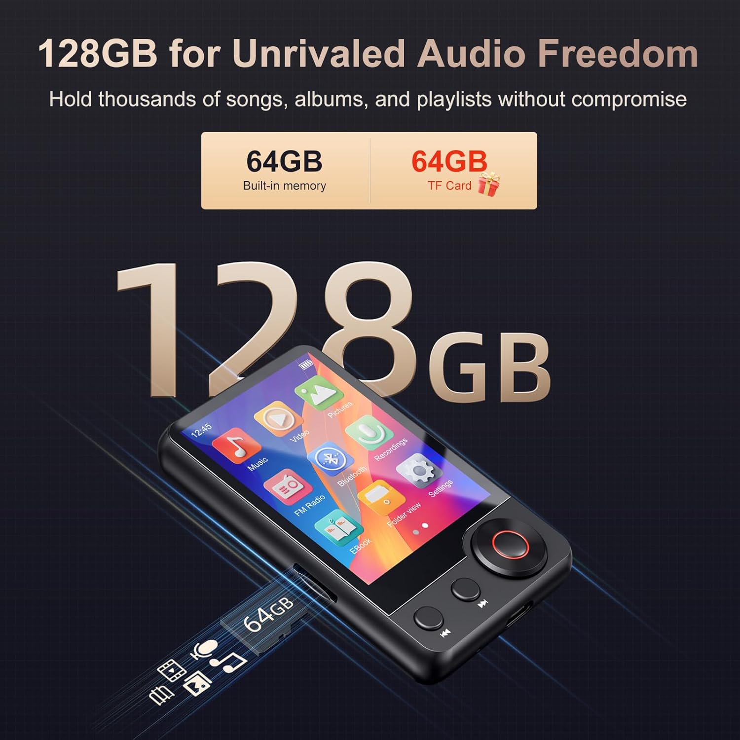MECHEN D53 128GB Bluetooth MP3 Player with 2.4" Touch Screen Q8938
