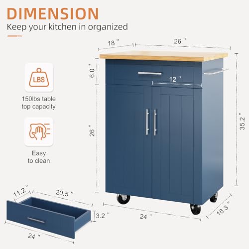 Shintenchi Kitchen Island Cart with Storage on Wheels, White V99091