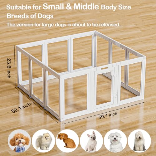 Transparent Dog Playpen with Wall Anchor, 23.6" H, 10 Panels, White N19944