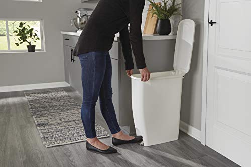 Rubbermaid Step On Lid Slim Plastic Trash Can, 11.3 Gallon, White O8305