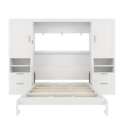 Ball & Cast Murphy Bed Queen Size Wall Chest with Charging Station and Storage Drawer, Gray J8503