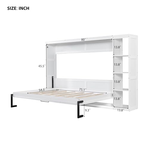 Murphy Cabinet Bed Frame with Charging Station, Full-Size Foldable Wall Bed Z526