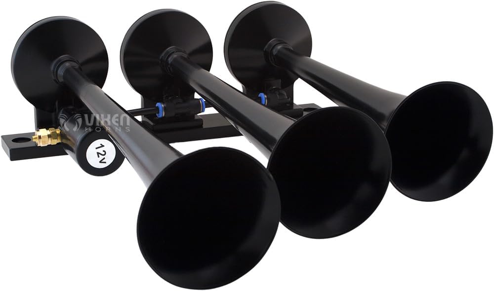 Vixen Horns Train Horn Kit for Trucks, Cars & Semi – 150psi Compressor, 1.5 Gal Tank, 3 Trumpets U506102