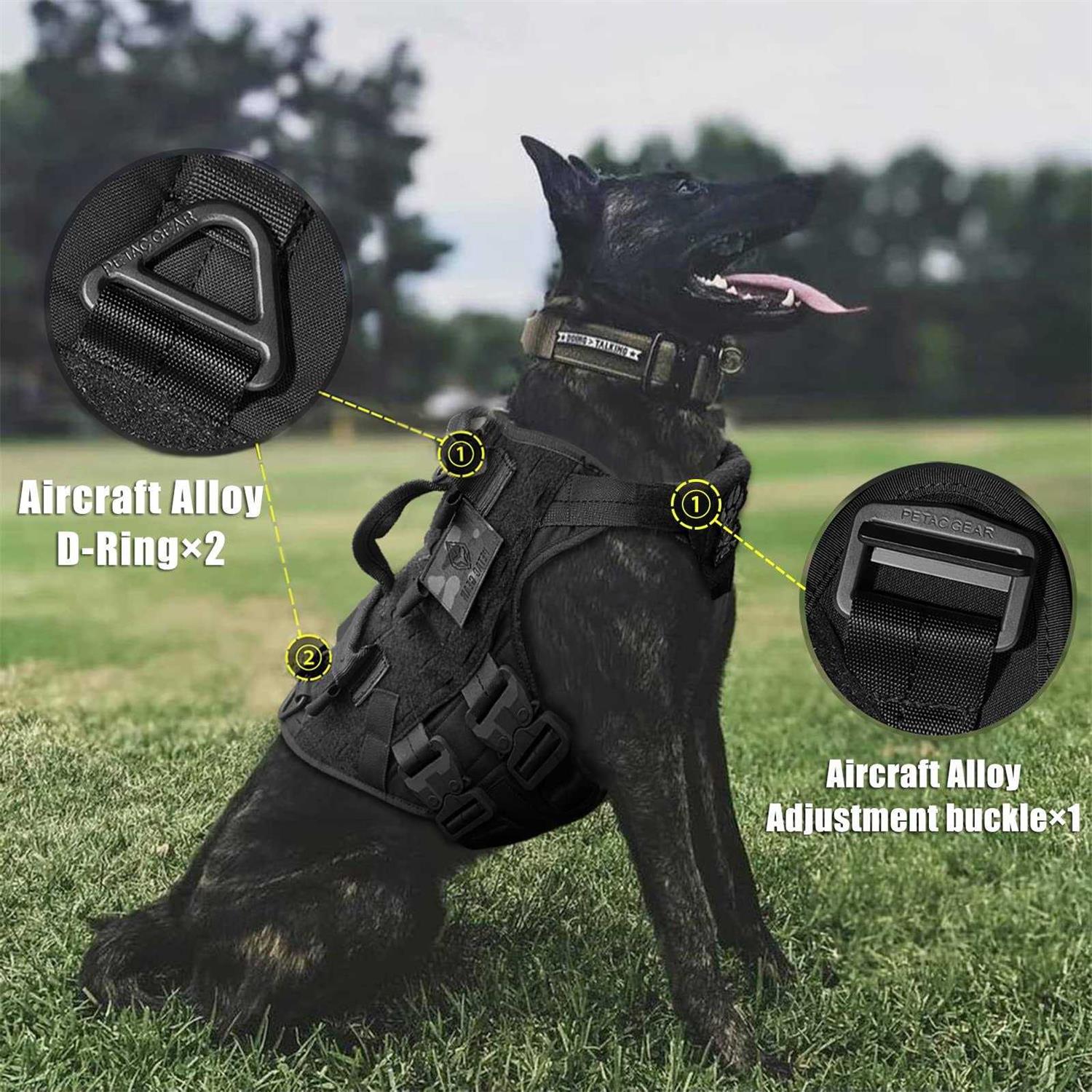 PETAC GEAR Tactical Dog Harness K9 Training Vest Adjustable Padded MOLLE for Large Medium Dogs V3603