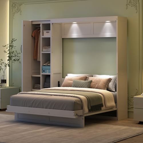 Ball & Cast Murphy Bed Queen Size Wall Chest with Charging Station and Storage Drawer, Gray J8503