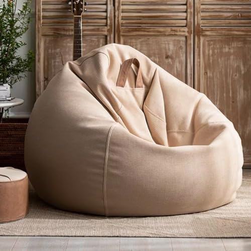 Bean Bag Chairs for Adults Kids(Cover Only Without Filling),2.6-3.3ft Cotton Linen Pouf Sofa Cover Lazy Sofa Beanbag Chairs Covers Couch Beanbag for Adults Kids and Teens(Off-White,80cm/2.6ft)