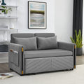 54" Modern Velvet Convertible Sofa Bed with 2 Detachable Arm Pockets, Velvet Loveseat Multi-position adjustable Sofa, Pull Out Bed with Bedhead, Sofa Sleeper with 2 Pillows for Living Room, Gray