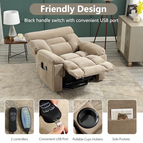 CANMOV Dual Motor Power Lift Recliner Chair for Elderly, Extra-Wide Seat, Heated Massage, Grey Fabric C219