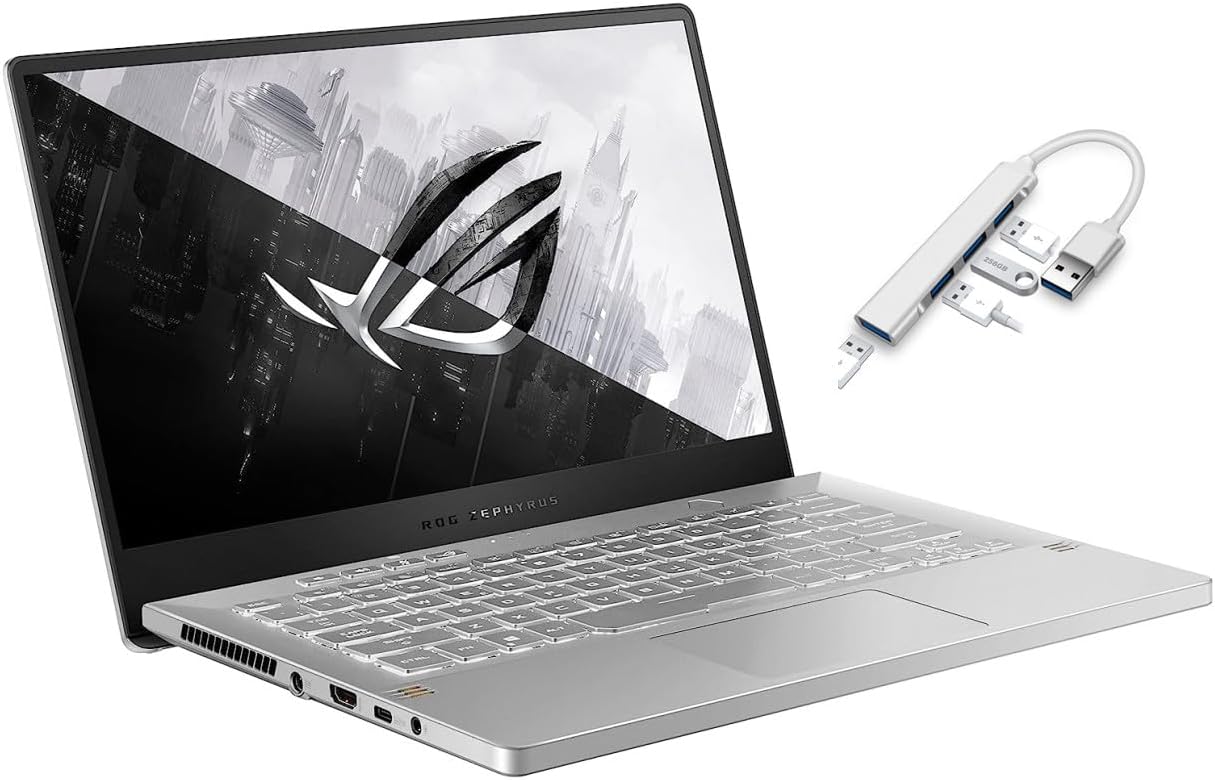 Asus ROG Zephyrus 14"" FHD 144Hz Gaming Laptop | AMD R7-5800HS Processor | NVIDIA GeForce RTX 3060 | 40GB RAM | 2TB SSD | Backlit Keyboard | Windows 11 Home | Bundle with USB 3.0 Hub, White