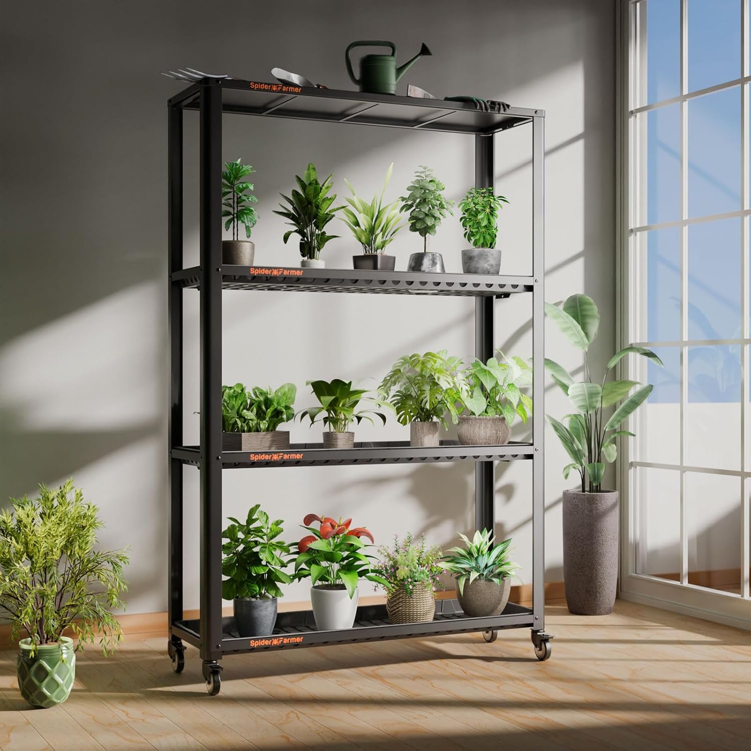 Spider Farmer SF600 Growshelves LED Grow Light Plant Stand 3 Tier with Wheels S4800