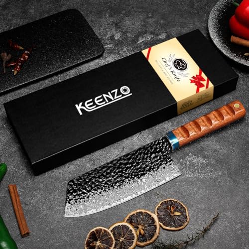 KEENZO Damascus Nakiri knife 7 inch, hand forged 67-layer high carbon stainless steel X615149