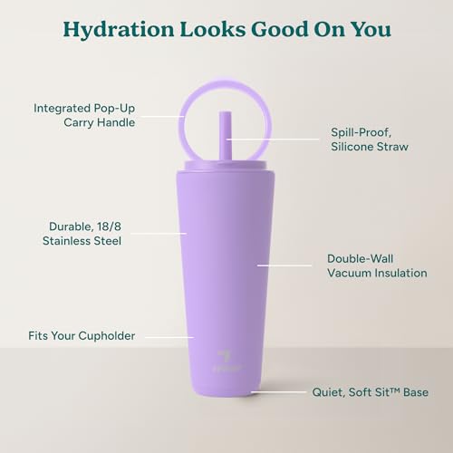 Halo 32 oz Stainless Steel Vacuum Insulated Tumbler with Flip Handle Lid, Lilac Bud H350