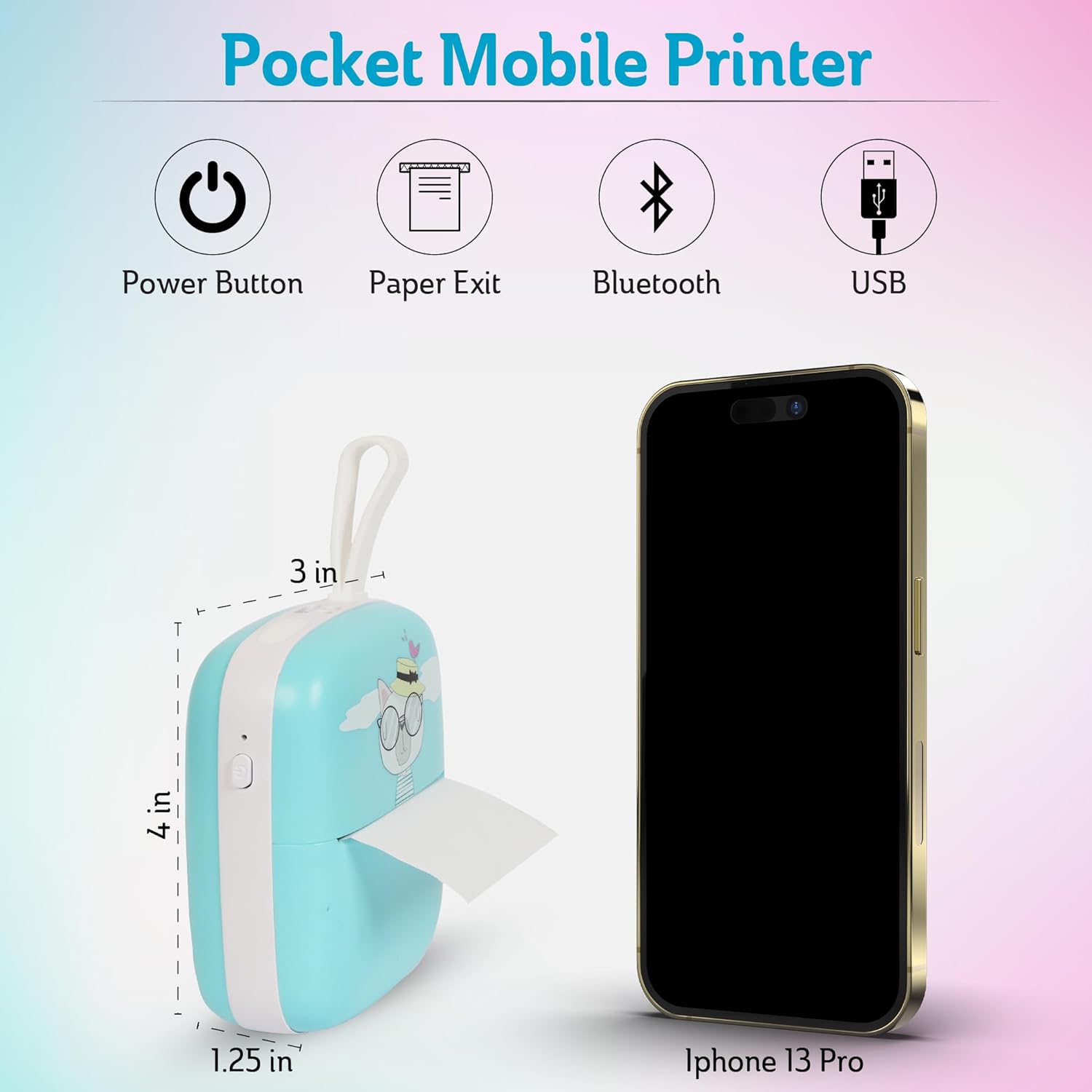 Portable Sticker Printer - Bluetooth Thermal Photo Printer (Blue) T77696