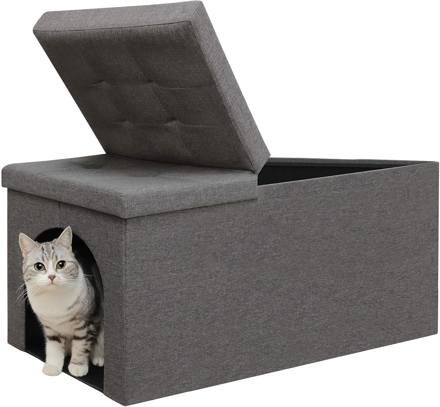 Cat Litter Box Enclosure Furniture, Hidden Litter Box Furniture Ottoman Extra Large Flip-Up Lid, Cat Washroom Bench Storage Cabinet, Dog Proof, Easy Assembly, Gray (30 x 20 x 20 Inches)