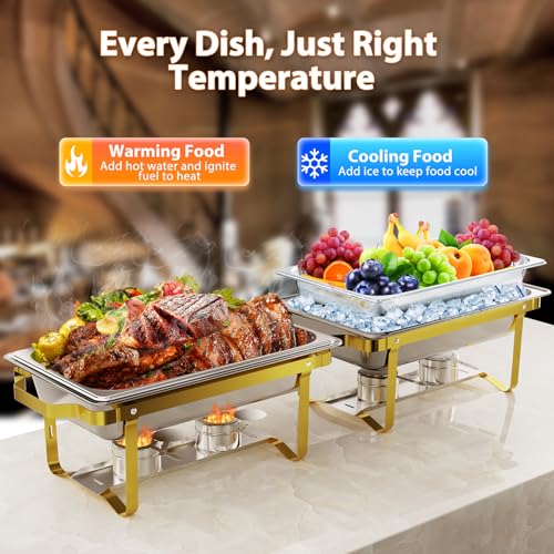 ROOMTEC 8QT 304 Stainless Steel Chafing Dish Buffet Set 4 Pack, Gold and Silver P34375