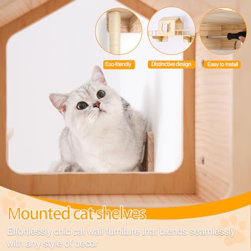 Cat Wall Shelves with Scratching Post, 3-Step Indoor Climbing Set H1185