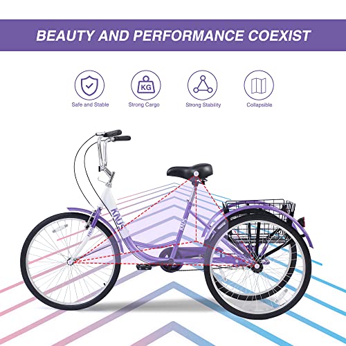 KNUS Adult Single Speed 26 Inch 3 Wheel Cargo Tricycle with Large Shopping Basket F954679