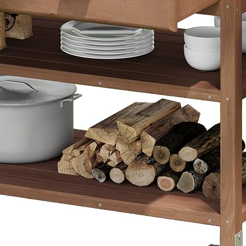 Outdoor Wooden Potting Bench Table with Drawers and Storage Shelves C672480