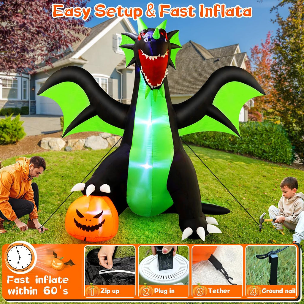 Halloween Inflatable Dragon Outdoor Decorations 9FT with LED Lights P527