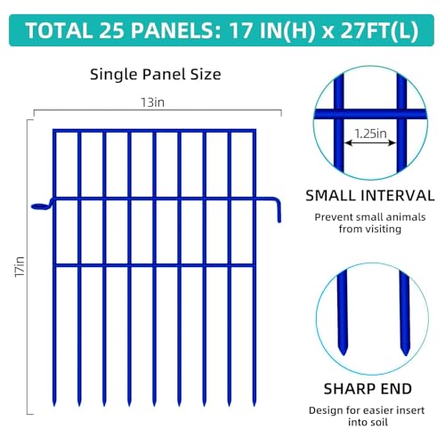 Animal Barrier Fence, 25 Panels, 17in x 27ft, Rustproof Metal Garden Fence G247