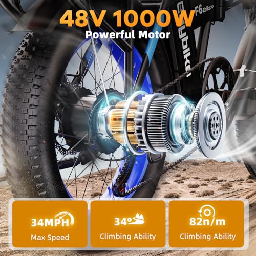 1000W Folding Electric Bike 48V 20AH Removable Battery 20" Fat Tire for Adults S359635