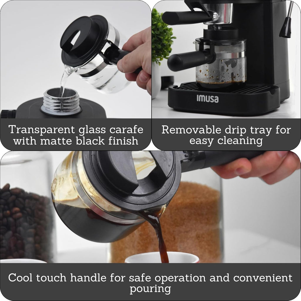 IMUSA GAU-18202 4 Cup Espresso/Cappuccino Maker, Black I50077