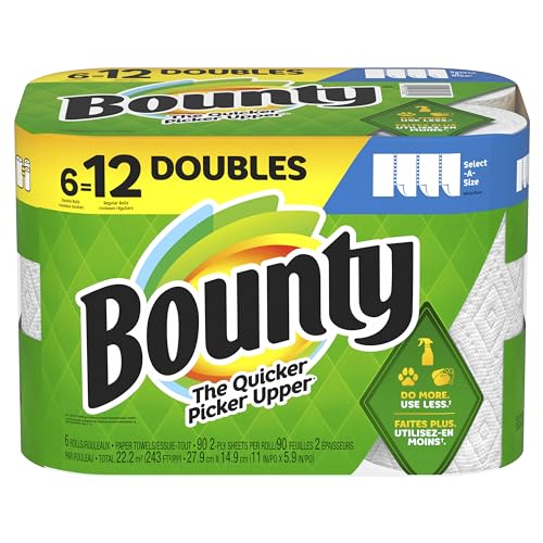 Bounty Select-A-Size Paper Towels, 6 Double Rolls, White, 90 Sheets Per Roll