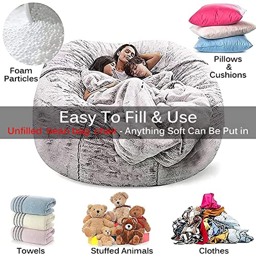 7ft Soft Fluffy Giant Fur Bean Bag Chair Cover for Adult, Round Lazy Sofa Bed Cover, Color C E82828