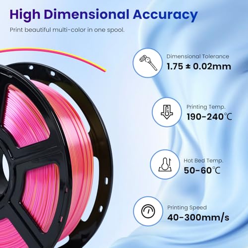 FLASHFORGE Silk PLA 3D Printer Filament 1.75mm 1KG, Multicolored Gradient V83097