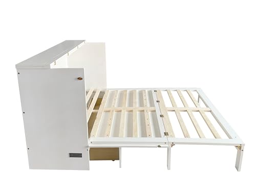 Queen Size Murphy Bed with Desk & Charging Station, White K505073