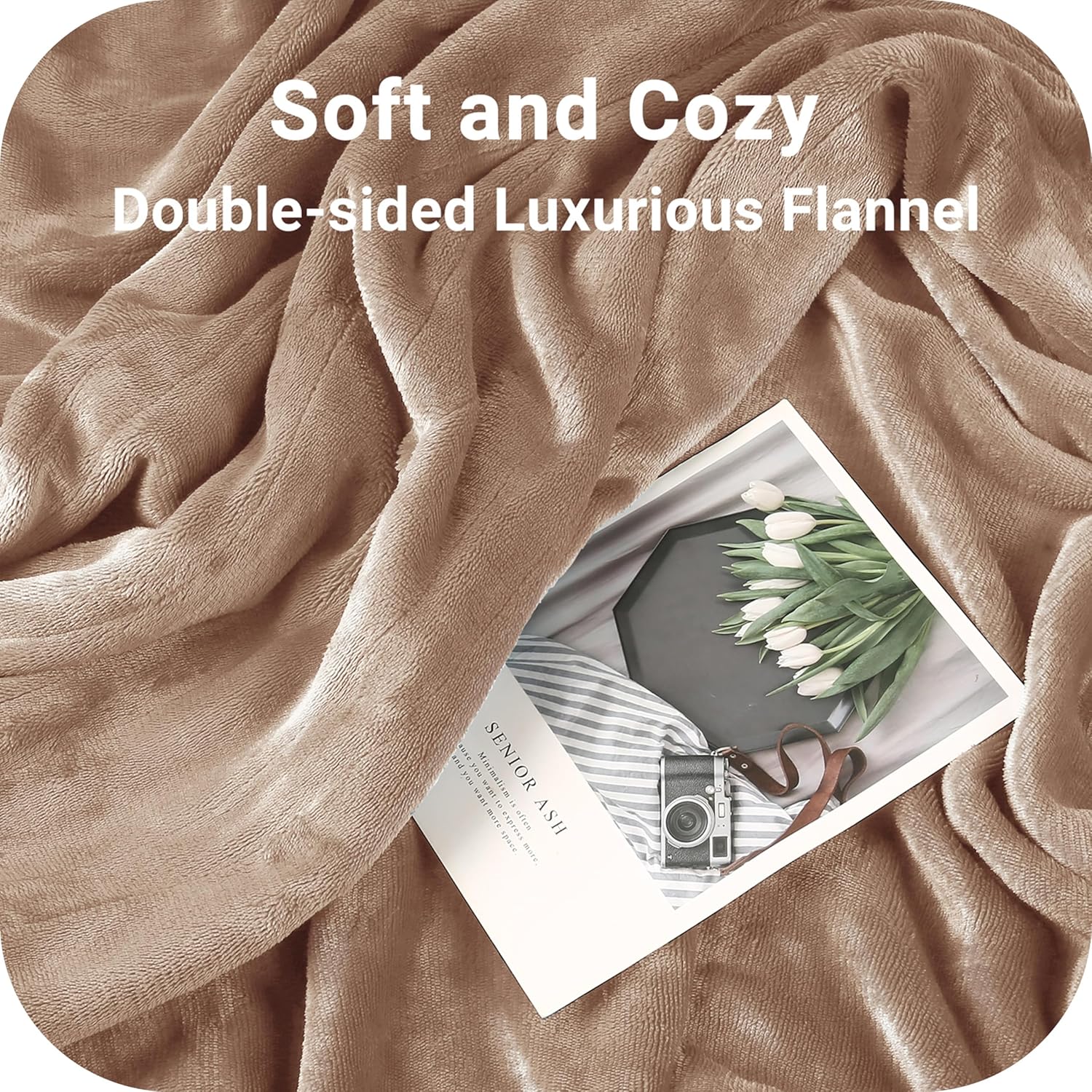 Heated Electric Blanket Full Size Flannel with 4 Heating Levels, Light Brown A285318