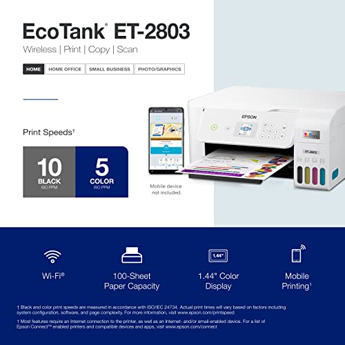 Epson EcoTank ET-2803 Wireless All-in-One Supertank Printer (Renewed) P869